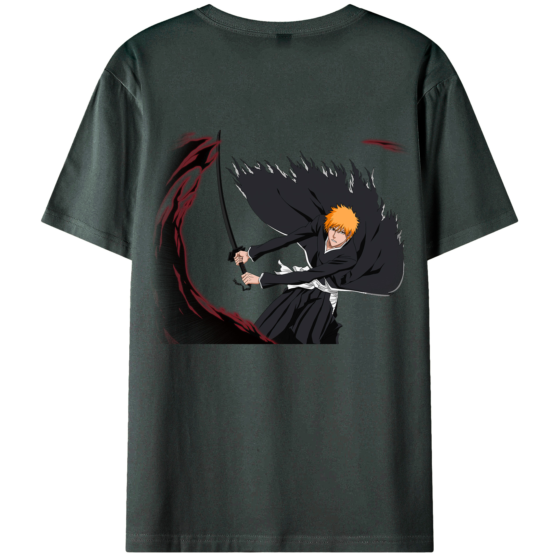 （画像用） ブリーチ 黒崎一護（くろさき いちご）BLEACH Kurosaki Ichigo 綿100％ メンズ半袖Tシャツ（バックプリント） 通気性